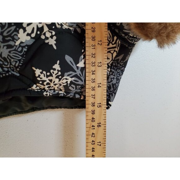 Eddie Bauer Down Vest Womens Large Navy Snowflake Print Full Zip Faux Fur Collar - Picture 12 of 16